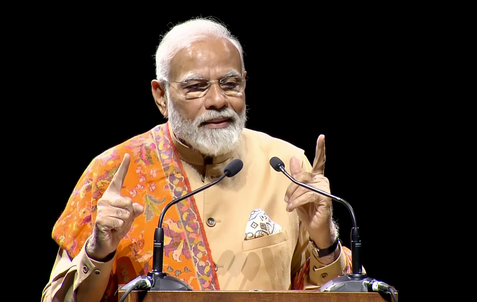 Prime Minister Narendra Modi interacts with the Indian community, in Berlin on Monday.&nbsp; (ANI)