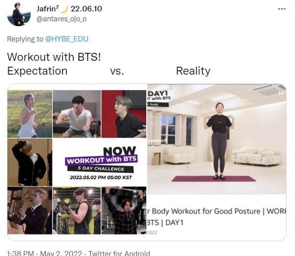 ARMY is disappointed with Workout with BTS video.
