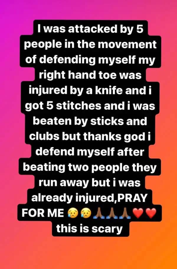 Kili Paul's Instagram Story about the attack.