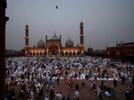 People gather to offer Eid al-Fitr prayers at the Jama Masjid in New Delhi on May 3, 2022. The Eid al-Fitr festival marks the end of the fasting month of Ramadan and lasts for three days.(AP Photo/Manish Swarup)