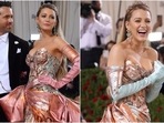 Met Gala 2022: Blake Lively with Ryan Reynolds stops the show with atelier Versace gown, does a Lady Gaga costume reveal(AFP, Instagram/@metgalaofficial) Met Gala 2022: Blake Lively with Ryan Reynolds stops the show with atelier Versace gown, does a Lady Gaga costume reveal(AFP, Instagram/@metgalaofficial)