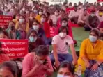 Over 400 candidates held protests, who have come to Bengaluru from many districts and are willing to sit on hunger strike until the re-examination order is cancelled. (Twitter) Over 400 candidates held protests, who have come to Bengaluru from many districts and are willing to sit on hunger strike until the re-examination order is cancelled. (Twitter)