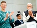 Indian Prime Minister Narendra Modi and his Danish counterpart Mette Frederiksen, left, applaud during their joint press conference at the prime minister's official residence Marienborg, in Kongens Lyngby, north of Copenhagen, Denmark, Tuesday, May 3, 2022. (Martin Sylvest/Ritzau Scanpix via AP) Indian Prime Minister Narendra Modi and his Danish counterpart Mette Frederiksen, left, applaud during their joint press conference at the prime minister's official residence Marienborg, in Kongens Lyngby, north of Copenhagen, Denmark, Tuesday, May 3, 2022. (Martin Sylvest/Ritzau Scanpix via AP)