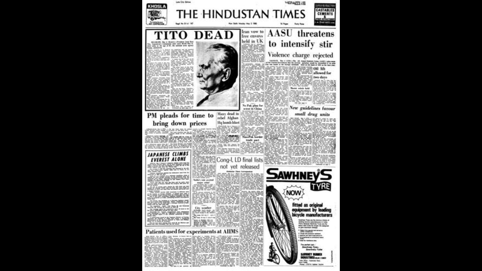 HT This Day: May 5, 1980 -- Tito dead | Latest News India - Hindustan Times