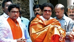 MNS chief Raj Thackeray meets with the party supporters outside his residence 'Shivtirth' in Mumbai.