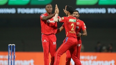 Punjab Kings Kagiso Rabada celebrates the dismissal during the Indian Premier League 2022 match between Gujarat Titans and Punjab Kings (ANI) Punjab Kings Kagiso Rabada celebrates the dismissal during the Indian Premier League 2022 match between Gujarat Titans and Punjab Kings (ANI)