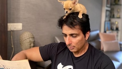 Sonu Sood shares a picture with his dog on social media. Sonu Sood shares a picture with his dog on social media.