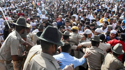 Jodhpur: Police try to restore peace after clashes broke out between two communities on Eid-ul-Fitr, in Jalori Gate area, in Jodhpur, Tuesday,&nbsp; (PTI)