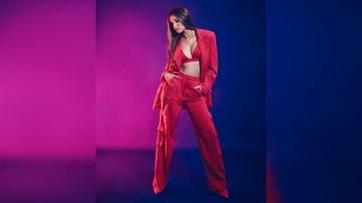 Tara Sutaria earlier made a stylish appearance while promoting her film Heropanti 2 in Ahmedabad wearing a red bralette, matching blazer and trousers set. (Instagram/@tarasutaria)