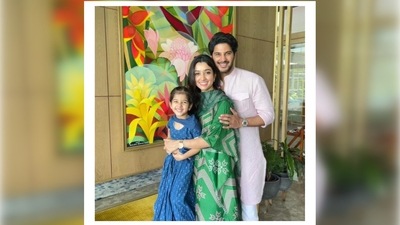 Dulquer Salmaan shared a picture with his wife and daughter and wrote, "Eid Mubarak from us to all of you !!." Diana Penty commented saying, "Eid Mubarak DQ! Still waiting for that biryani." (Instagram/@dqsalmaan) Dulquer Salmaan shared a picture with his wife and daughter and wrote, "Eid Mubarak from us to all of you !!." Diana Penty commented saying, "Eid Mubarak DQ! Still waiting for that biryani." (Instagram/@dqsalmaan)