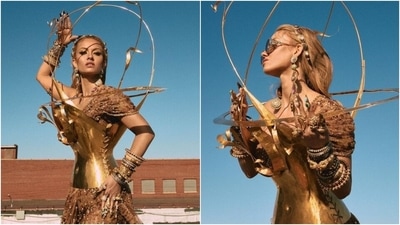 Met Gala 2022: Natasha Poonawalla brings Indian glamour, nails Met Gala look in Sabyasachi saree &amp; Schiaparelli bustier (Instagram/@sabyasachiofficial)