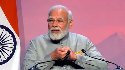 Prime Minister Narendra Modi addresses members of the Indian community during an event, in Copenhagen, Denmark. (PTI Photo/Screengrab of PMO video)