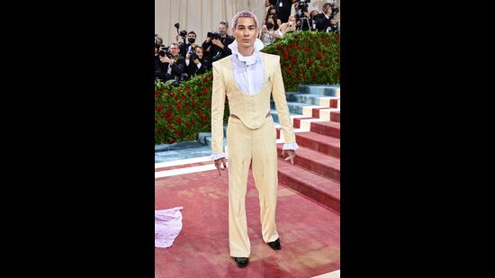 Actor Evan Mock at the 2022 Met Gala red carpet at The Metropolitan Museum of Art. (AFP)