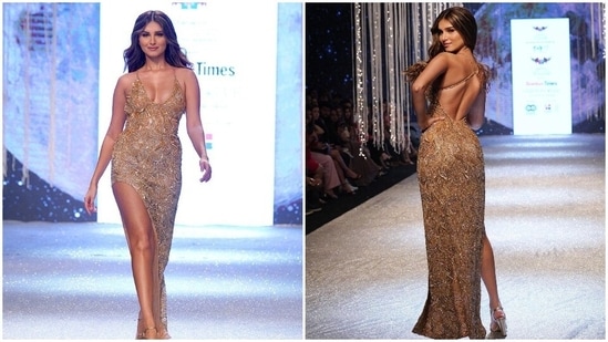 Tara Sutaria has lately been making headlines for her recently released film Heropanti 2 which also stars Tiger Shroff. The actor has a keen eye for fashion and never fails to impress the fashion gods with her impeccable style sense. She recently walked the ramp in a dreamy embellished gold gown by Dolly J Studio.(Instagram/@tarasutaria)