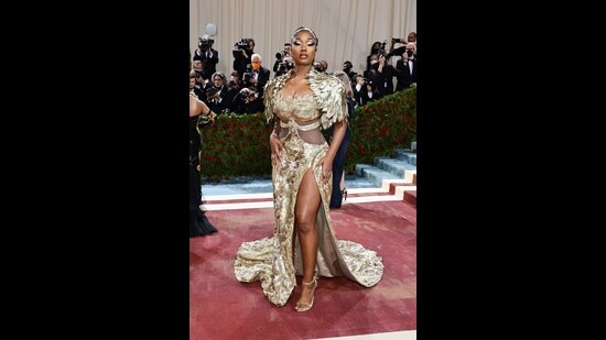 Rapper Megan Thee Stallion arrives at the Met Gala 2022 red carpet at The Metropolitan Museum of Art. (AFP)