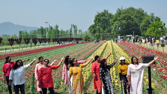 Tourists from all across the country rush towards the scenic valleys of Jammu and Kashmir as plains across the country see high temperatures. (ANI)