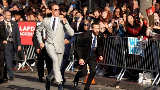 Cast member Benedict Cumberbatch runs as he arrives to attend the premiere of the film Doctor Strange in the Multiverse of Madness in Los Angeles.(REUTERS)