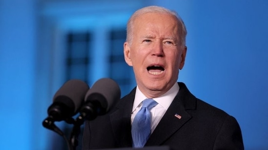 US President Joe Biden speaks during an event in Poland amid Russia's invasion of Ukraine.(Reuters)