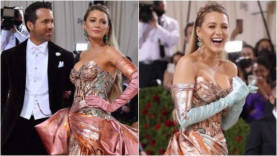 Met Gala 2022: Blake Lively with Ryan Reynolds stops the show with atelier Versace gown, does a Lady Gaga costume reveal(AFP, Instagram/@metgalaofficial)