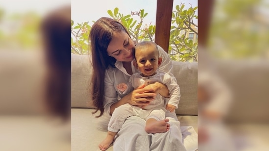 Dia Mirza wished her fans by posting a photo with her son. The mother-son duo were seen twinning in white and the caption read, "Eid Mubarak everyone Wishing you and your loved ones peace, health and happiness. This is our little ones first Eid and we pray that everyone is safe and with their loved ones."(Instagram/@diamirzaofficial)