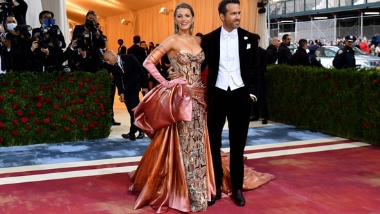 Blake Lively and husband Canadian-US actor Ryan Reynolds arrive for the 2022 Met Gala. (AFP)(AFP)