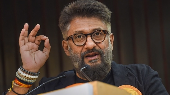 Film director Vivek Agnihotri speaks during a felicitation ceremony for The Kashmir Files makers hosted by Global Kashmiri Pandit Diaspora (GKPD), in New Delhi.(PTI)