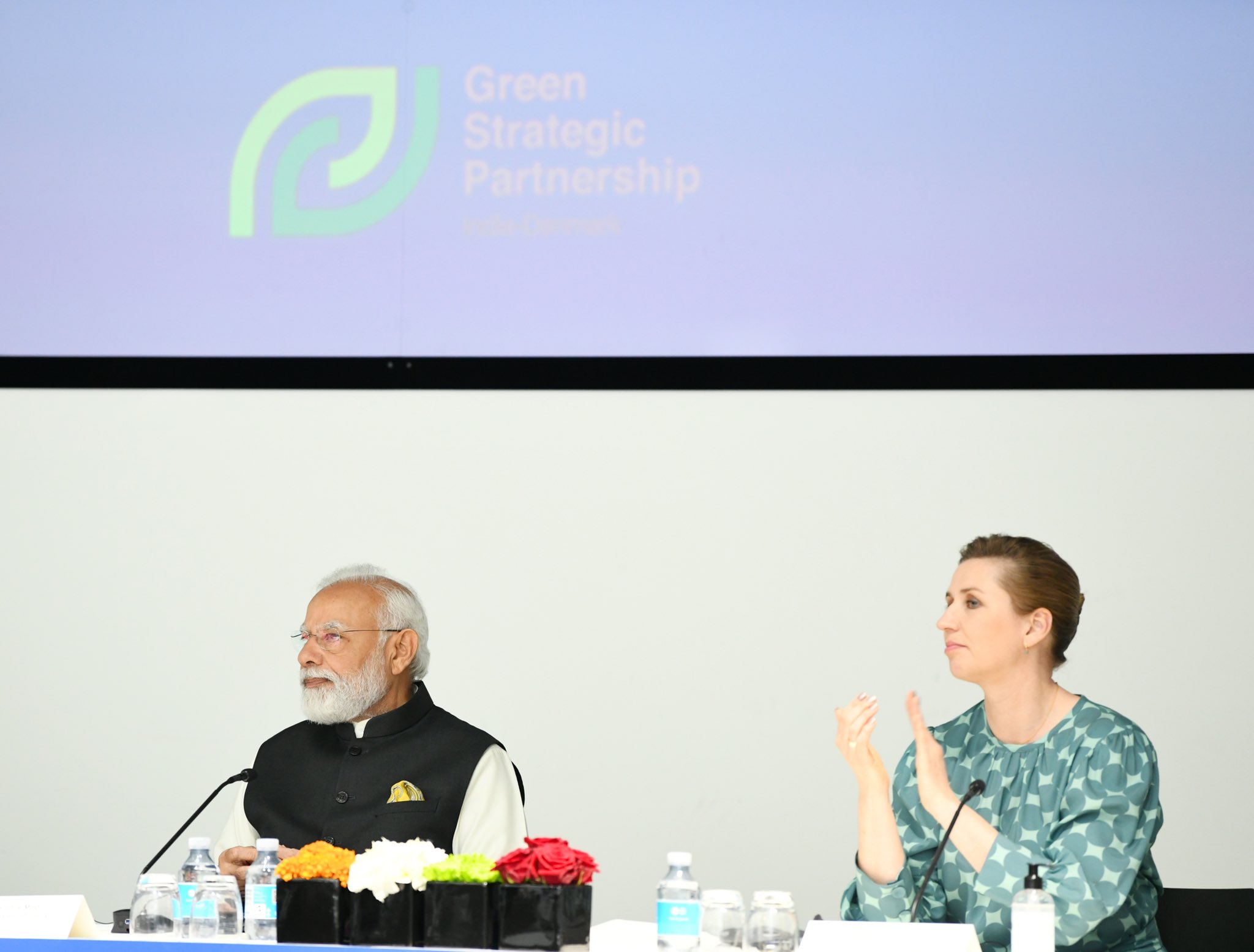 Prime Minister Narendra Modi and his Danish counterpart Mette Frederiksen participate in India-Denmark Business Forum. (Twitter @MEAIndia) Prime Minister Narendra Modi and his Danish counterpart Mette Frederiksen participate in India-Denmark Business Forum. (Twitter @MEAIndia)
