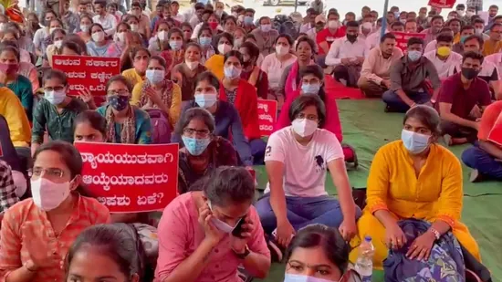 Over 400 candidates held protests, who have come to Bengaluru from many districts and are willing to sit on hunger strike until the re-examination order is cancelled. (Twitter) Over 400 candidates held protests, who have come to Bengaluru from many districts and are willing to sit on hunger strike until the re-examination order is cancelled. (Twitter)