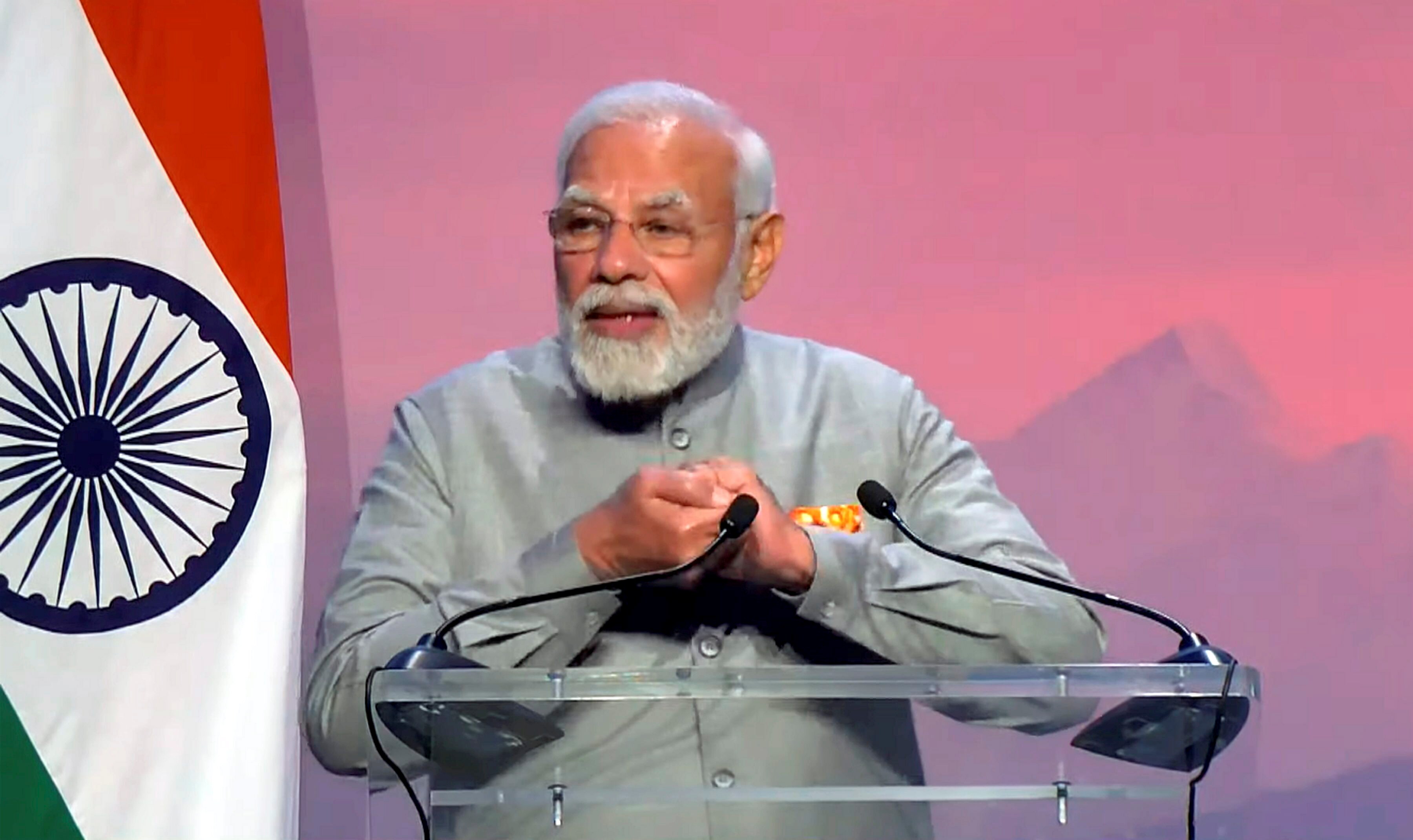 Prime Minister Narendra Modi addresses members of the Indian community during an event, in Copenhagen, Denmark. (PTI Photo/Screengrab of PMO video) Prime Minister Narendra Modi addresses members of the Indian community during an event, in Copenhagen, Denmark. (PTI Photo/Screengrab of PMO video)