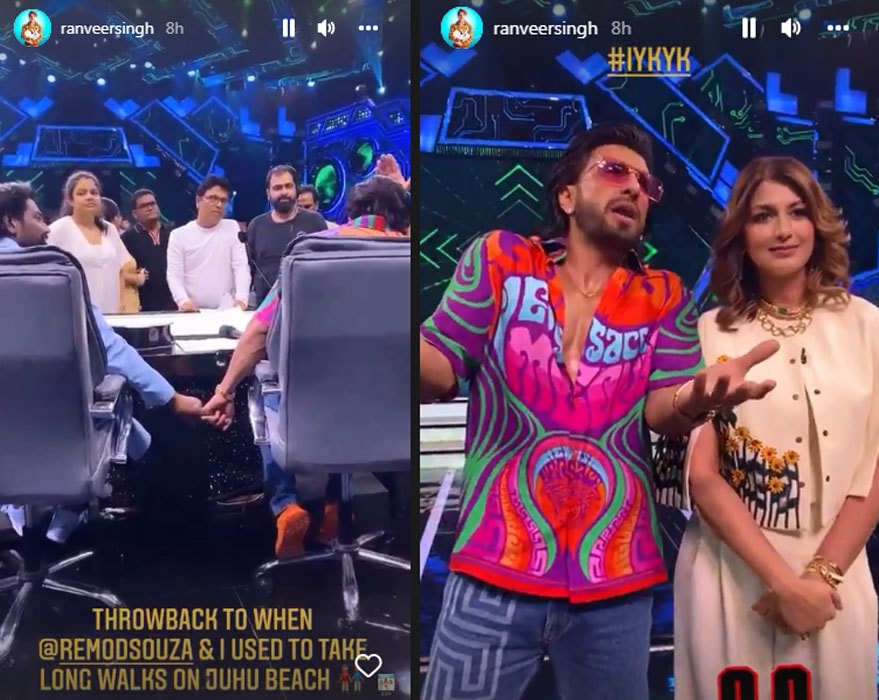 Ranveer Singh with Remo D'Souza and Sonali Bendre on DID Li'l Masters.&nbsp;