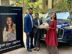 Aditi Rao Hydari receiving her swanky new Audi Q7 car.