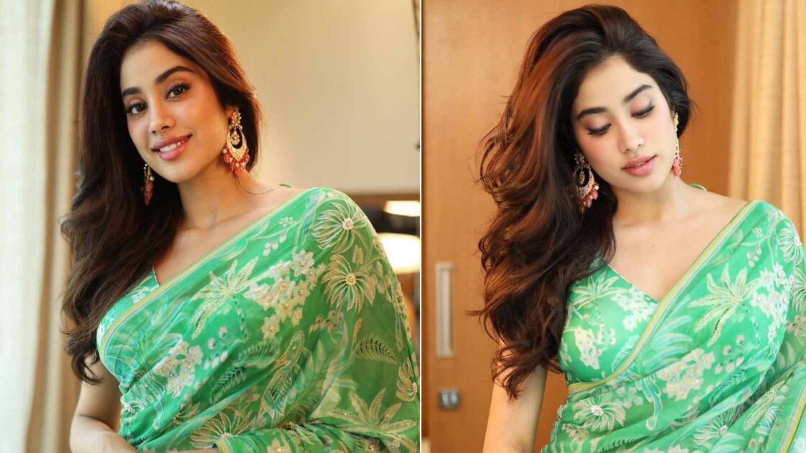 Janhvi Kapoor drops pics in saree, dad Boney Kapoor calls her ati sundar Bollywood