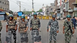 May 3, 2022: Paramilitary personnel stand guard on the occasion of Eid-ul-Fitr festival at Jahangirpuri, where violence erupted on April 16.