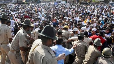 Jodhpur: Police try to restore peace after clashes broke out between two communities on Eid-ul-Fitr, in Jalori Gate area, in Jodhpur on Tuesday,&nbsp; (PTI)
