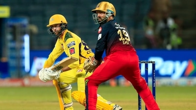 Pune: Devon Conway of Chennai Super Kings plays a shot during the 49th T20 cricket match of the Indian Premier League 2022 (IPL season 15), between the Royal Challengers Bangalore and the Chennai Super Kings, at MCA International Stadium in Pune, Wednesday, May 4, 2022. (Sportzpics for IPL/PTI Photo)(PTI05_04_2022_000227A) (PTI) Pune: Devon Conway of Chennai Super Kings plays a shot during the 49th T20 cricket match of the Indian Premier League 2022 (IPL season 15), between the Royal Challengers Bangalore and the Chennai Super Kings, at MCA International Stadium in Pune, Wednesday, May 4, 2022. (Sportzpics for IPL/PTI Photo)(PTI05_04_2022_000227A) (PTI)