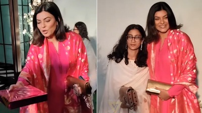 Sushmita Sen and her daughter Renee Sen attended Arpita Khan's Eid party on Tuesday. Sushmita Sen and her daughter Renee Sen attended Arpita Khan's Eid party on Tuesday.