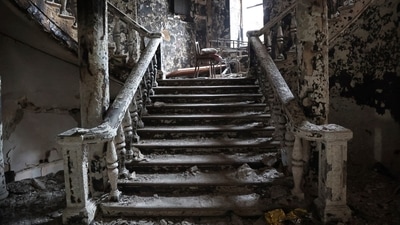 Debris covers the inside of the Donetsk Academic Regional Drama Theatre following a March 16, 2022, bombing in Mariupol, Ukraine, in an area now controlled by Russian forces, (AP) Debris covers the inside of the Donetsk Academic Regional Drama Theatre following a March 16, 2022, bombing in Mariupol, Ukraine, in an area now controlled by Russian forces, (AP)