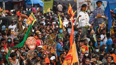 An anti-government demonstration demanding President Gotabaya Rajapaksa’s resignation over the 's crippling economic crisis. (AFP) An anti-government demonstration demanding President Gotabaya Rajapaksa’s resignation over the 's crippling economic crisis. (AFP)