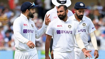 Virat Kohli, Mohammed Shami and Mohammed Siraj