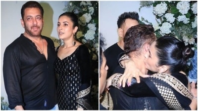 Salman Khan and Shehnaaz Gill at Arpita Khan's Eid bash. Salman Khan and Shehnaaz Gill at Arpita Khan's Eid bash.
