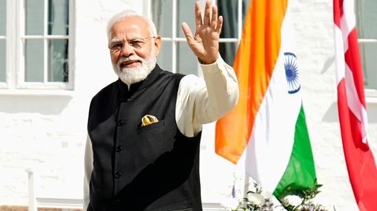 PM Modi is scheduled to take part in the second India-Nordic summit on Wednesday, before departing to Paris where he will meet the newly re-elected French President Emmanuel Macron.(AP)