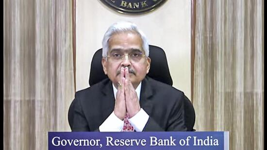 Reserve Bank of India Governor Shaktikanta Das digitally delivers a statement, May 4, 2022 (PTI)