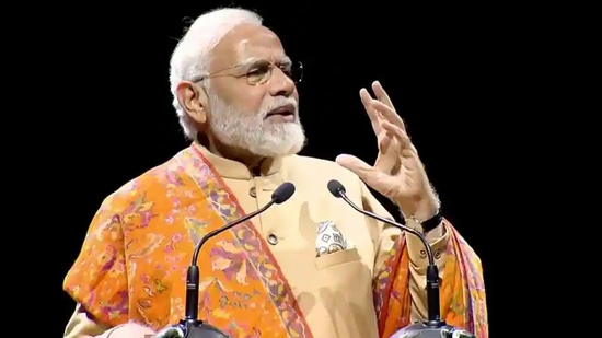 Prime Minister Narendra Modi addressing the Indian diaspora in Berlin on May 2.