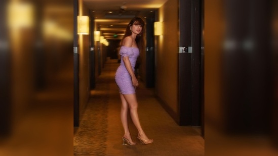 Fatima Sana Shaikh promoted her upcoming project Modern in this beautiful pastel purple off-shoulder dress by the international clothing line Oh Polly.(Instagram/@fatimasanashaikh)