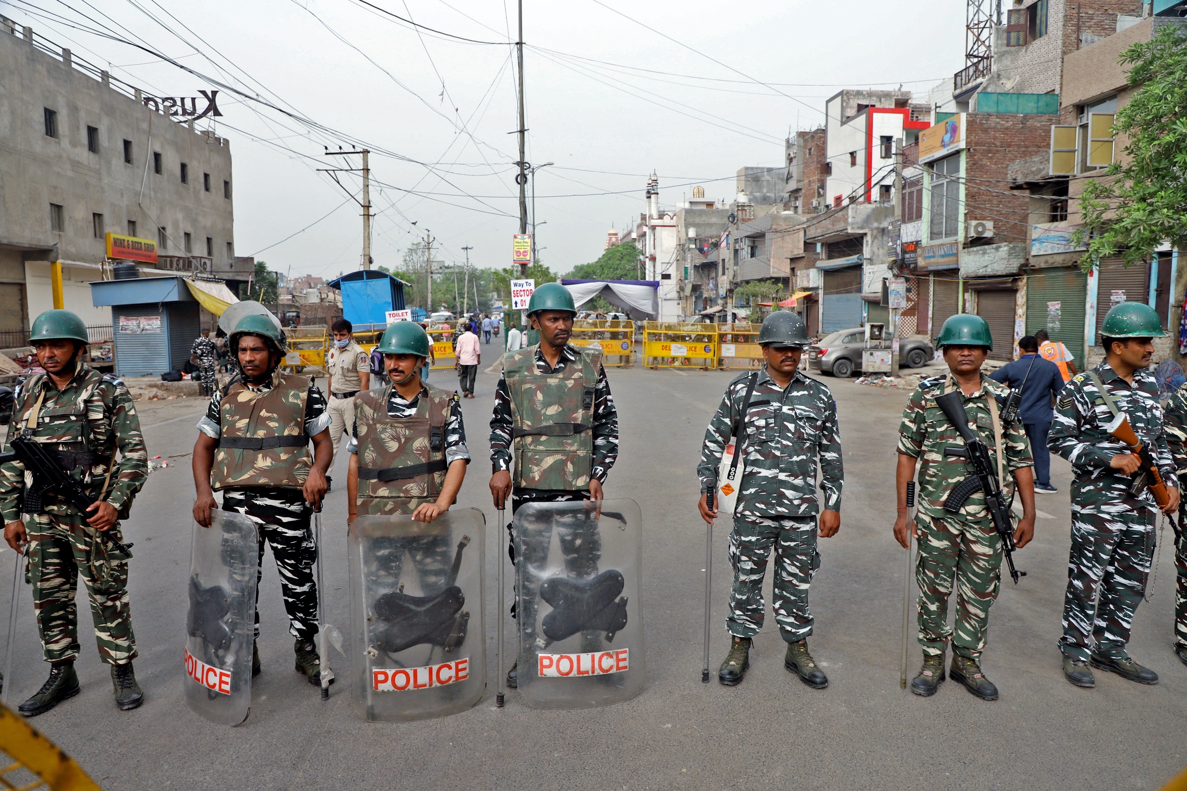 May 3, 2022: Paramilitary personnel stand guard on the occasion of Eid-ul-Fitr festival at Jahangirpuri, where violence erupted on April 16. (ANI Photo) May 3, 2022: Paramilitary personnel stand guard on the occasion of Eid-ul-Fitr festival at Jahangirpuri, where violence erupted on April 16. (ANI Photo)