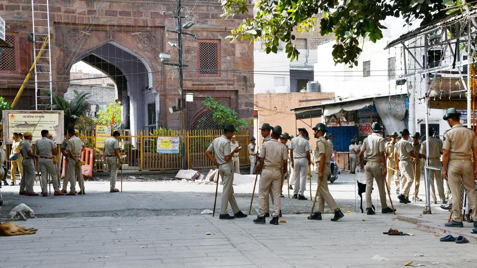 Police personnel deployed during curfew on Wednesday that was imposed following clashes between two groups a day earlier (ANI)