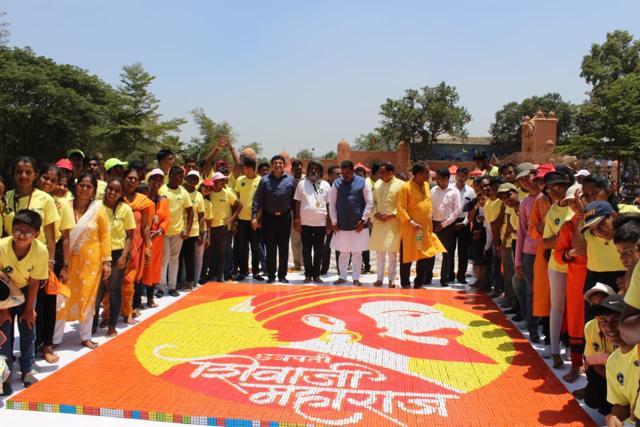 The mosaic portrait of Chhatrapati Shivaji Maharaj made with more than 5,000 Rubik’s cubes