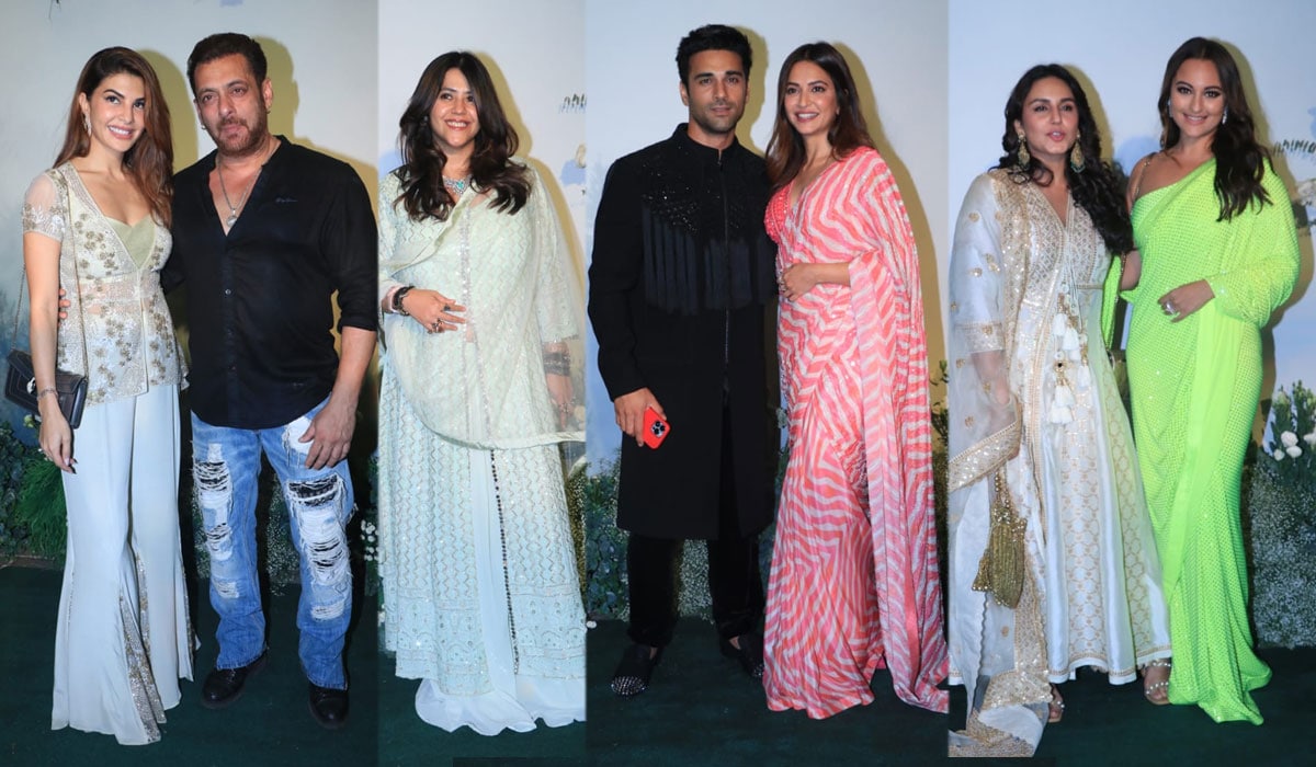 Jacqueline Fernandez, Salman Khan, Ekta Kapoor, Pulkit Samrat, Kriti Kharbanda, Huma Qureshi and Sonakshi Sinha at Eid bash. (Varinder Chawla)