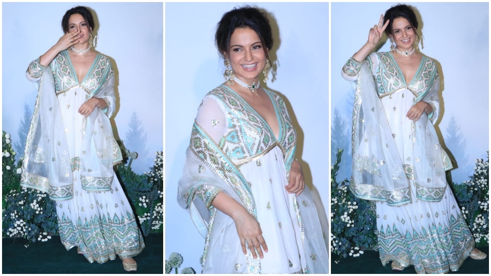 Kangana Ranaut at Arpita Khan's Eid bash.&nbsp;(HT Photo/Varinder Chawla)