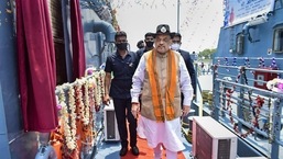 Union Home Minister Amit Shah during his visit to inaugurate floating border outposts at Hingalganj, in North 24 Parganas district.